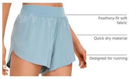 Mid Waisted Split Running Shorts for Women 4" - Comfy Mesh Liner for Workout Athletic Gym Track Quick Dry