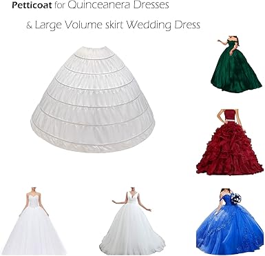 CEZOM Women 6 Hoop Petticoat Crinoline Underskirt for Bridal Wedding Dress MPT036