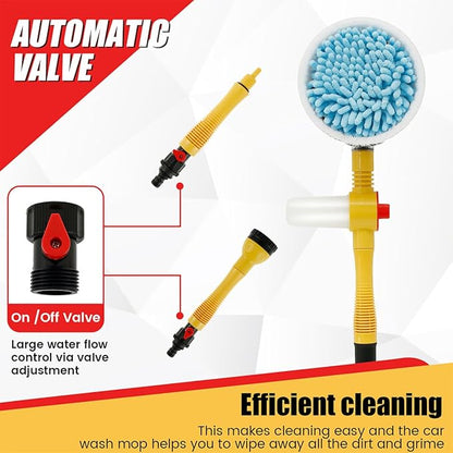 Automatic rotating car wash brush, multifunctional car foam cleaning kit with 360 rotating head, portable chenille brush for car cleaning,