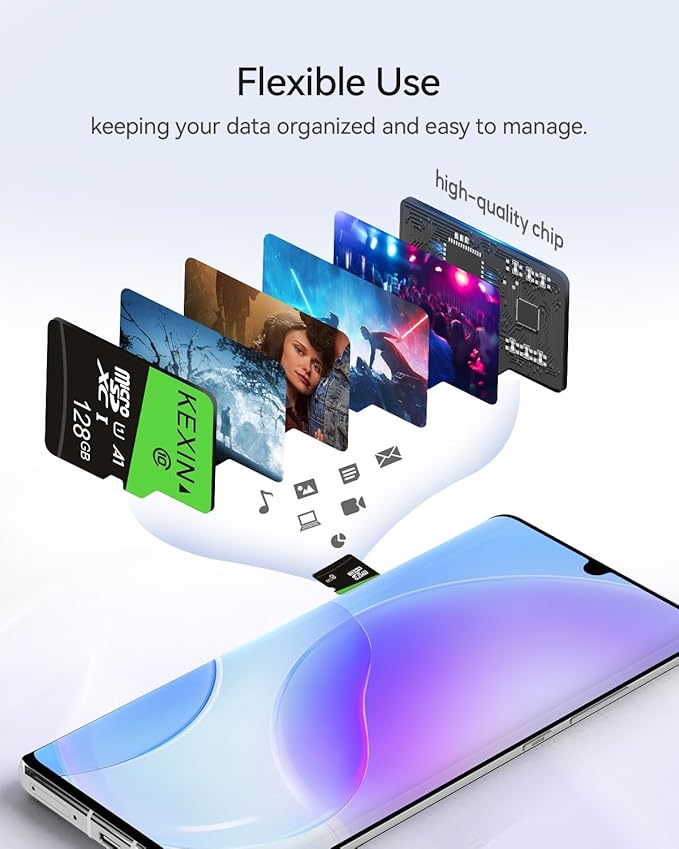 KEXIN 128GB Micro SD Card 5 Pack with SD Adapter microSDXC Memory Card UHS-I C10 U1 Micro SD Card Full HD High Speed TF Card for Tablet Action Camera Dash Cam Drone Game Console, 128 G 5 Pack