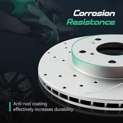 Front Drilled and Slotted Brake Disc Brake Rotors 54196 11.81 inch / 300 mm Fit for FORD FUSION 2013-2020, LINCOLN MKZ 2013-2016 | 2013 2014 2015 2016 2017 2018 2019 2020