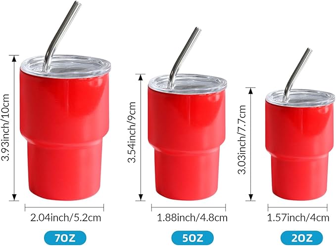 Mini Tumbler Shot Glass with Straw and Lid, 7oz Cute Insulated Shot Cups Stainless Steel for Espresso Coffee Spirits, Wedding, Party,Camping,Outdoor,Carnival,Oktoberfest Water Beer Cups (red)
