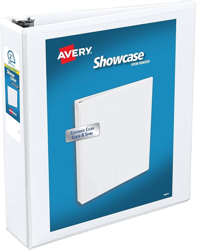 Avery Economy Showcase View 3 Ring Binder, 2 Inch Slant Rings, 1 White Binder (19701)