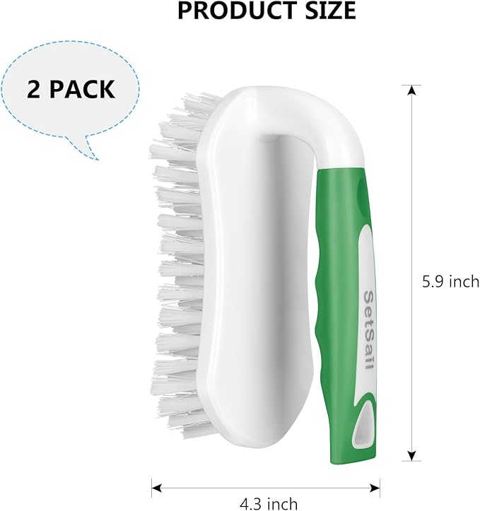 SetSail Scrub Brush, Heavy-Duty Scrub Brushes for Cleaning with Stiff Bristles Cleaning Brush for Shower, Bathroom, Carpet, Kitchen and Bathtub Scrubber - 2 Pack Green