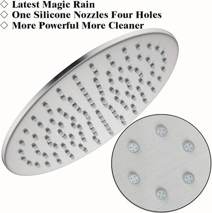 RANDOM Rain Shower Head Brushed Nickel Rainfall Shower Head High Pressure Shower Head Rainfall Stainless Steel Shower Head 10 Inch Round Waterfall Showerhead,Full Body Coverage.72088BN-10