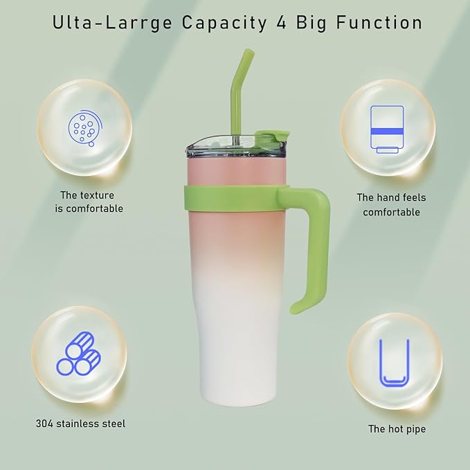 SEYGA 40 Oz Insulated Tumbler with Handle |Spill Proof| Coffee Mug Travel Car Thermos Cup Water Bottle For Sport, Office,Ice Drink, Hot Beverage (Pinky white)