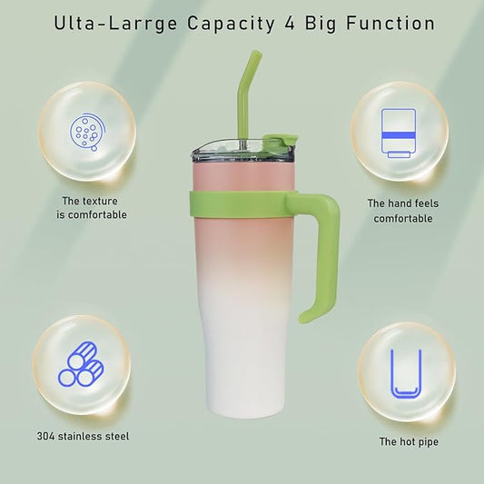 SEYGA 40 Oz Insulated Tumbler with Handle |Spill Proof| Coffee Mug Travel Car Thermos Cup Water Bottle For Sport, Office,Ice Drink, Hot Beverage (Pinky white)