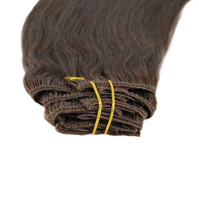 Clip in Hair Extensions Real Human Hair Brown Hair Extensions Human Hair Straight 100gm (22", 4#-Medium Brown)