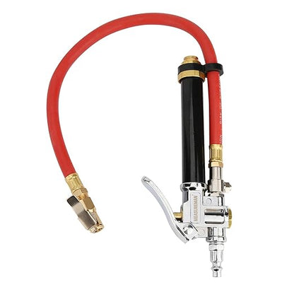 MEASUREMAN Heavy Duty Bayonet Style Tire Inflator, Aluminum Body, 20" Red Hose, Clip On Air Chuck, Aluminum Slide, Range 10-130psikpa