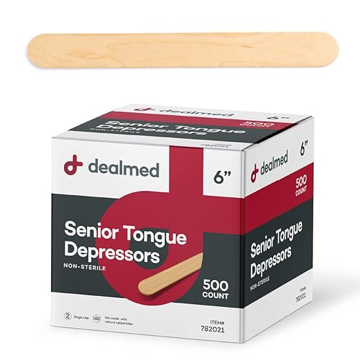 Dealmed 6 Senior Tongue Depressors  500 Non-Sterile Wood Tongue Depressor Sticks for Crafts, Medical Practice, Emergency First Aid Kits, 500Box (Pack of 1)