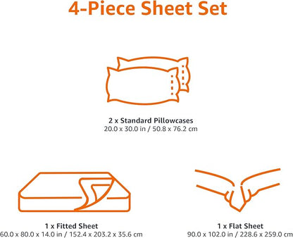 Basics Lightweight Super Soft, Wrinkle-Free, Breathable Microfiber 4 Piece Bed Sheet Set with 14-Inch Deep Pockets, Queen, Cream, Solid