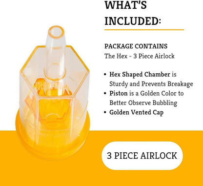 Craft A Brew - The Hex - 3 Piece Airlock - For Home Brew Fermentation - For Beer, Wine, Hard Cider, Mead Making, Pickling  More - Durable - At Home Beer Making Supplies