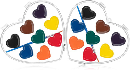 ARTLYMERS Watercolor Paint Set, 2 Pack Heart Water Color Paint Sets for Kids with Paintbrush Washable, Valentines Gifts Art Supplies for Preschool Classroom Party Favor Prizes Exchange