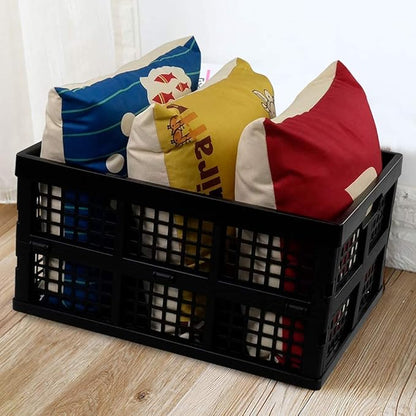 34 L Black Plastic Folding Storage Crates, Collapsible Crates, 2 Packs