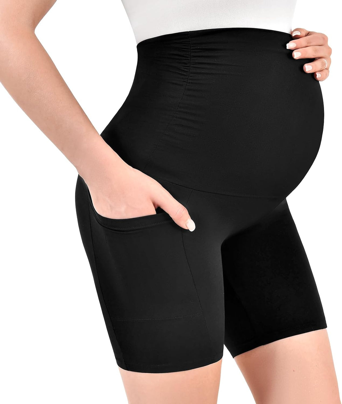 Light Pink Color Deal: Walifrey Women's Maternity Shorts with Pockets Over The Belly,Pregnancy Yoga Pants Activewear Biker Shorts Casual