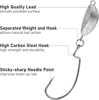 Dr.Fish 20 Pack Swimbait Jig, Texas Swinging Head Jig Weedless EWG Weighted Bass Fishing Hooks Walleye Freshwater 18oz-12oz