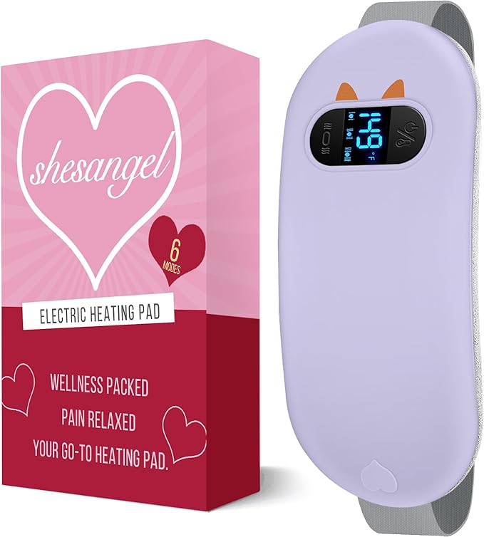 FSA HSA Eligible Heating Pad, Portable Cordless Menstrual Heating Pad with 6 Heat Levels and 6 Massage Modes, Heating Pad for Period Cramps, Back Pain 3s Fast Heating Gift for Women and Girl(Purple)