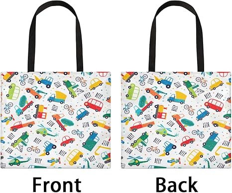 Cartoon Black Cute Dog Bulldog Canvas Tote Bag for Women Men Stylish Tote Handbag Shoulder Bag Reusable Grocery Bag