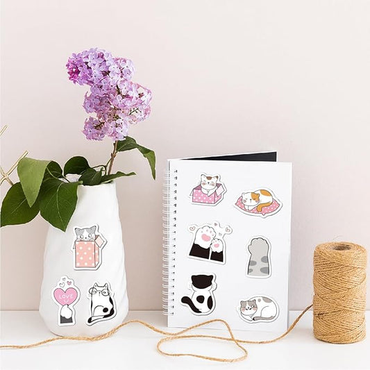 100 Pcs Cute Cat Stickers, Aesthetic Cat Waterproof Vinyl Stickers for Water Bottle Kids Adults Girls Women Kitten Stickers