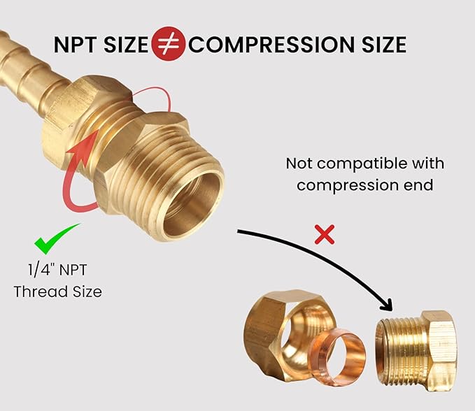 3/8 Inch Male x 1/4 Inch Female Reducing Adapter, NPT Brass Hex Bushing, Hex Head Pipe Fitting (Pack of 10)