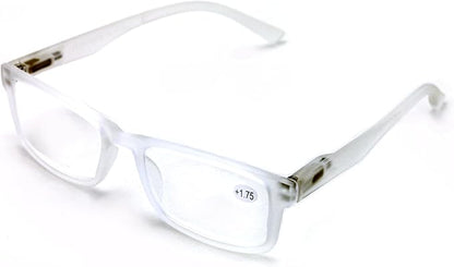 Men Lightweight Rectangular Readers Spring Hinge Matte Reading Glasses Frost Translucent