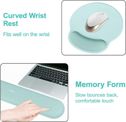 MOSISO Wrist Rest Support for Mouse Pad&Keyboard Set, Circle Curved Ergonomic Mousepad Non-Slip Base Home/Office Pain Relief&Easy Typing Pad with Soft Cloth&Silicone Lining, Aquamarine