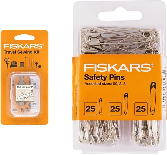 Fiskars 27-Piece Travel Sewing Set with Case - Craft Supplies - Orange  Assorted Safety Pins - Assorted 3-Size Safety Pin Set - Sewing Accessories and Supplies - 75-Piece