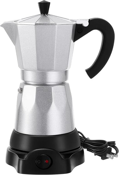Coffee Pot 6 Cup Electric Espresso Coffee Maker Italian Moka Maker 300ml Portable Aluminum Espresso Maker Espresso Moka Pot with Detachable Base, Coffee Gift for Home Travel (Aluminum Color)