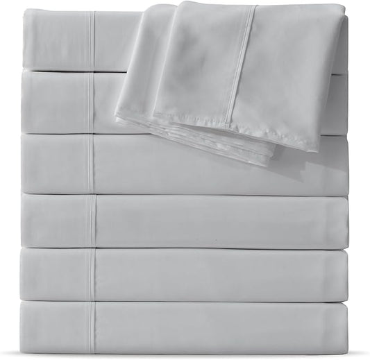 MapleStone Queen Flat Sheet 6 Pack,Premium Soft  Breathable,Brushed Microfiber Fabric,Anti-Shrinkage  Non-Fading,Bulk Flat Sheets Only Queen Size(Light Grey)