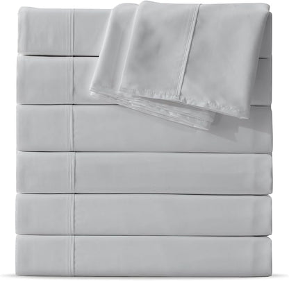 MapleStone Twin Flat Sheet 6 Pack,Premium Soft  Breathable,Brushed Microfiber Fabric,Anti-Shrinkage  Non-Fading,Bulk Flat Sheets Only Twin Size(Light Grey)