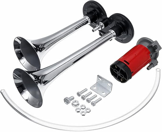 Air Operated Horn 1000DB Car Horn Super Loud Dual Trumpet Air Horn Compressor 12V24V For Car Truck Boat Train Horn Hooter For Auto Sound Signal