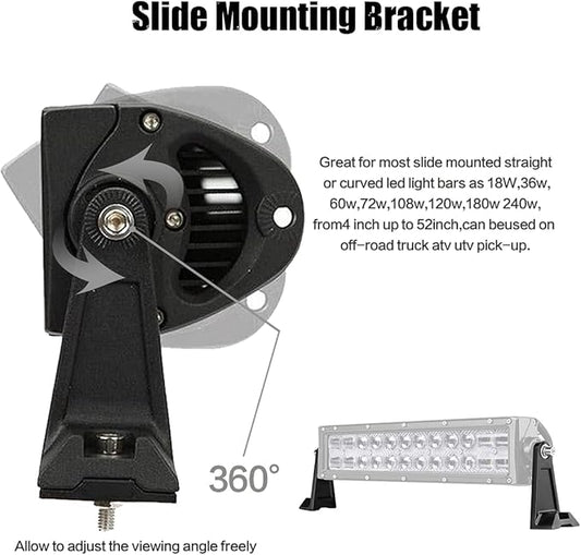 LED Light Bar Side Mounting Bracket Base Mounting Universal Bracket 2PCS Rubber Pad Brackets kit for Mounting Straight or Curved LED Light Bar from 7 inch up to 52 inch (Pack of 2)