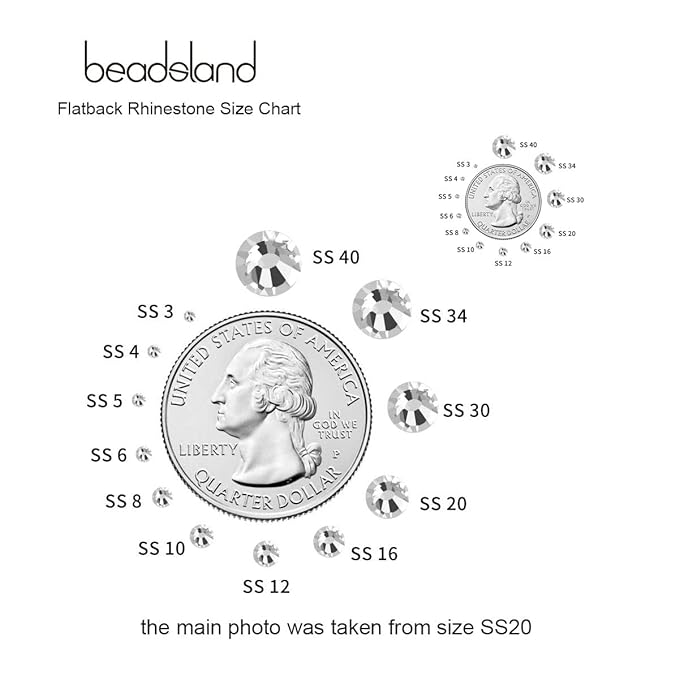 beadsland Flat Back Crystal Rhinestones Round Gems for Nail Art and Craft Glue Fix, CrystalAB (SS12(2.9-3.0mm))