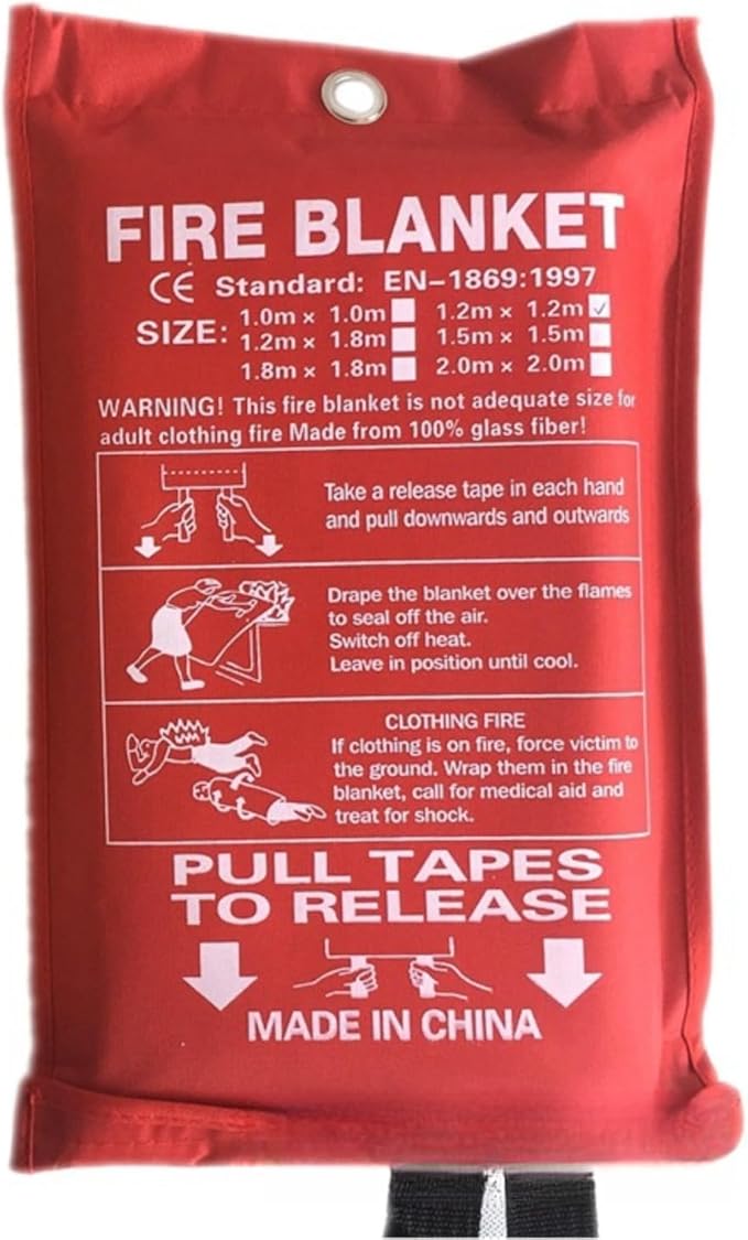 Fiberglass Fire Blanket with Flame-Retardant Cotton Tapes,Emergency Fire Blankets for Home,Kitchen,Car,Hotel,47?o71Inches, with Gloves,Safety Equipment Kitchen fire Extinguisher