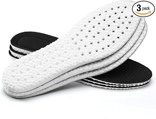 XINIFOOT 3 Pairs Shock Absorption Flexible Replacement Insoles PU Elastic Inserts - Relieve Foot Pain - Maximum Cushion Comfortable Insoles for (Men Black)