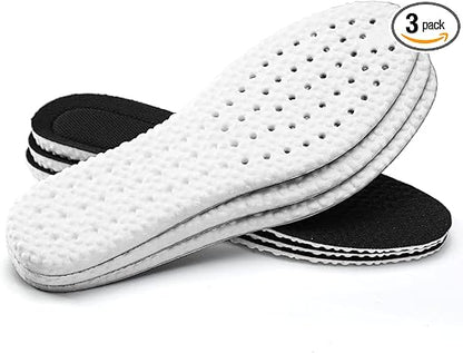 XINIFOOT 3 Pairs Shock Absorption Flexible Replacement Insoles PU Elastic Inserts - Relieve Foot Pain - Maximum Cushion Comfortable Insoles for (Men Black)