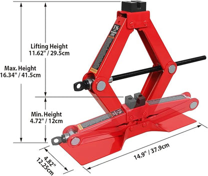 BIG RED AT10152S4R Torin Portable Steel Scissor Jack with S04 Engineering PVC Saddles: 1.5 Ton (3,000 lb) Capacity, Red