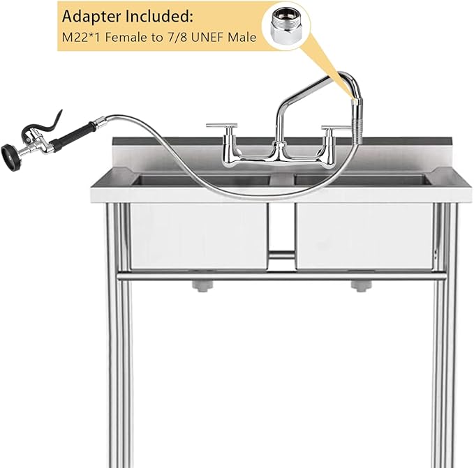 45” Stainless-Steel Pre Rinse Hose with Sprayer Valve & Spring, 1.42 GPM Commercial Sink Sprayer Hose with Nozzle Head Replacement Kit for Commercial Restaurant Kitchen Faucet