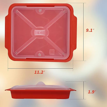 MMUGOOLER Microwave Easy Bacon Maker/Cooker with Lid, Safety, Quick and with No Mess, 11.3" L x 9.0" W x 2.4" H- Red