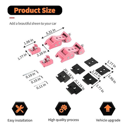 Hood Latches Hood Lock Catch Latches Kit Aluminum Alloy Stainless Steel for Jeep Wrangler JK JKU JL JLU  Gladiator JT 2007-2024,Pink