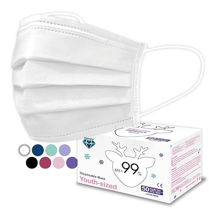 Medtecs Kids Face Mask Disposable - 2 Sizes Option (ChildYouth) - Comfy 3-Ply Breathable Children Masks, The Better Choice - Youth  White