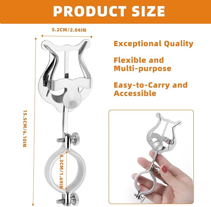 Clarinet Lyre Holder for Marching Band- 6.02Inch Sheet Music Clip Stand- Adjustable Music Book Clip for Beginners Professionals - Durable Lightweight