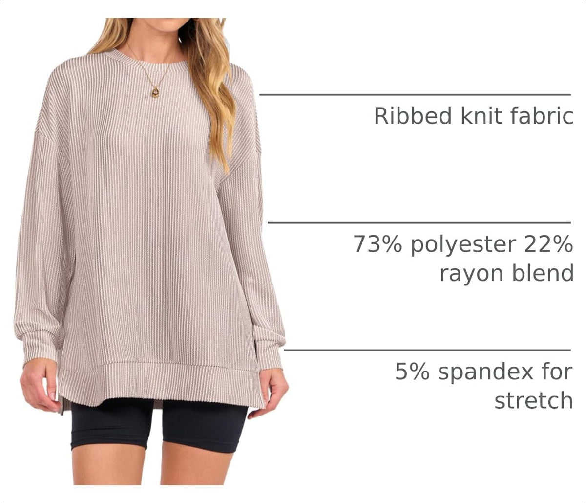 MITTOSHOP Women Oversized T-Shirts?Long Sleeve Tunic Top for Leggings?Ribbed Knit Side Split Casual Shirts for Daily & Travel