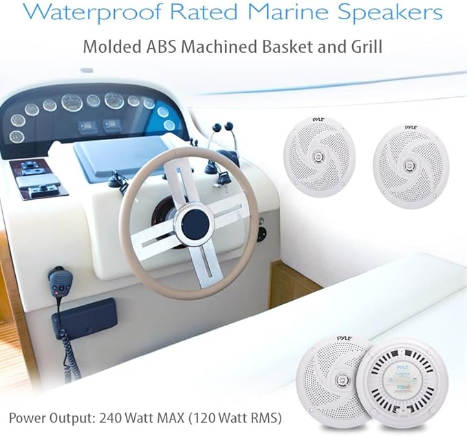 Pyle Marine Speakers - 6.5 Inch 2 Way Waterproof and Weather Resistant Outdoor Audio Stereo Sound System with 240 Watt Power and Low Profile Slim Style - 1 Pair - PLMRS6W (White)