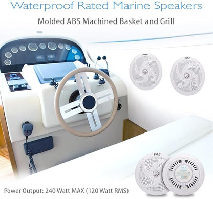 Pyle Marine Speakers - 6.5 Inch 2 Way Waterproof and Weather Resistant Outdoor Audio Stereo Sound System with 240 Watt Power and Low Profile Slim Style - 1 Pair - PLMRS6W (White)