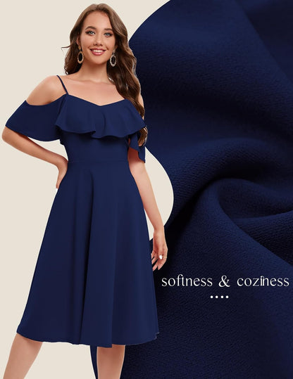 Bbonlinedress Womens Off The Shoulder Cocktail Dress, Formal Wedding Guest Prom Party Homecoming Graduation A-line Midi Dress