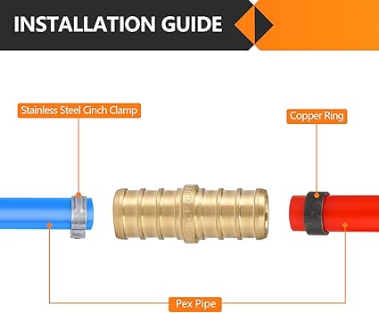 10-Pack PEX Fittings, 12"x12" Pex Straight Coupling, Brass Crimp Fitting for Pex Pipes, ASTM F1807