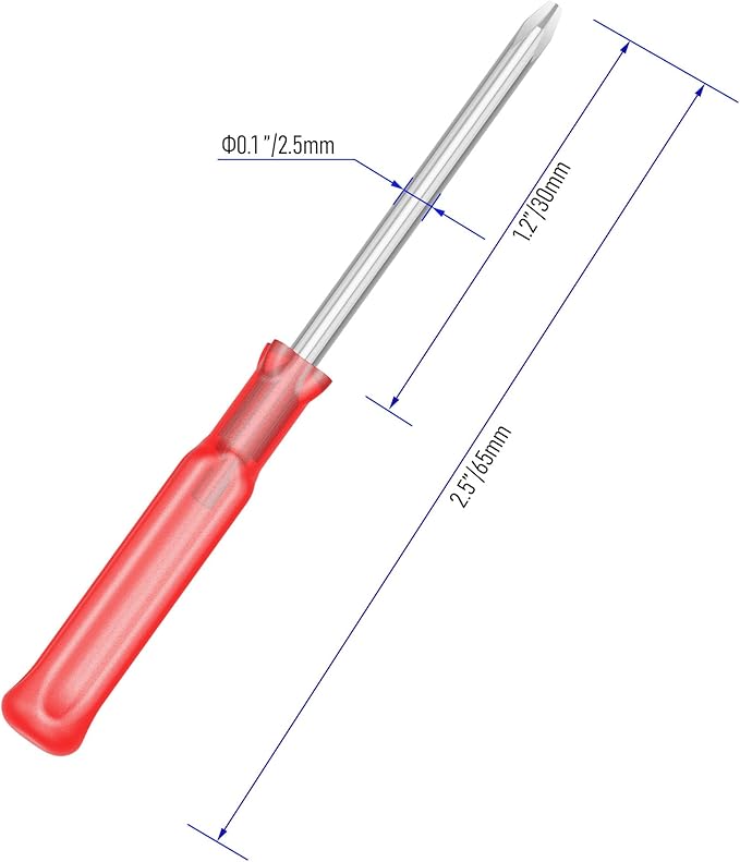 FOCMKEAS 2PCS Mini Phillips Screwdriver, 2.5mm Cross Head with Red Non-slip Handle for Small Appliances, 2.56"(65mm) Total Length, Non-magnetic