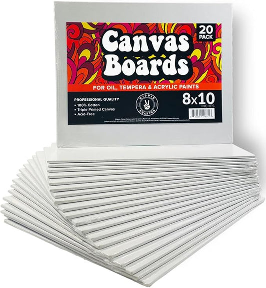 20 Pack Paint Canvases for Painting, 8x10 Blank Art Canvas Panels, Flat Canvas Boards for Acrylic, Oil, and Mixed Media, Small Canvases for Painting Projects and Art Supplies