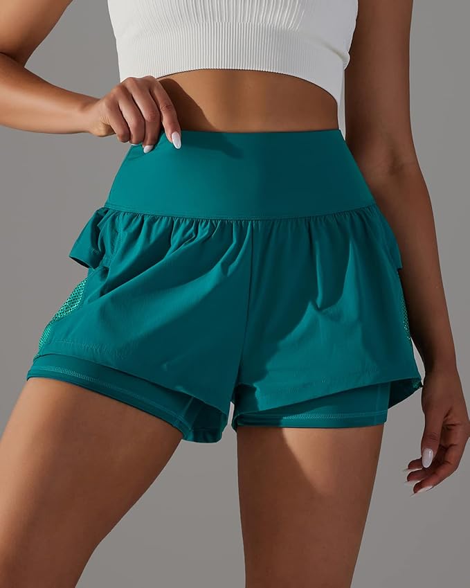 Iserkafe Athletic Shorts for Women Running Shorts Gym Yoga High Waisted Elastic Waistband Spandex Workout Shorts